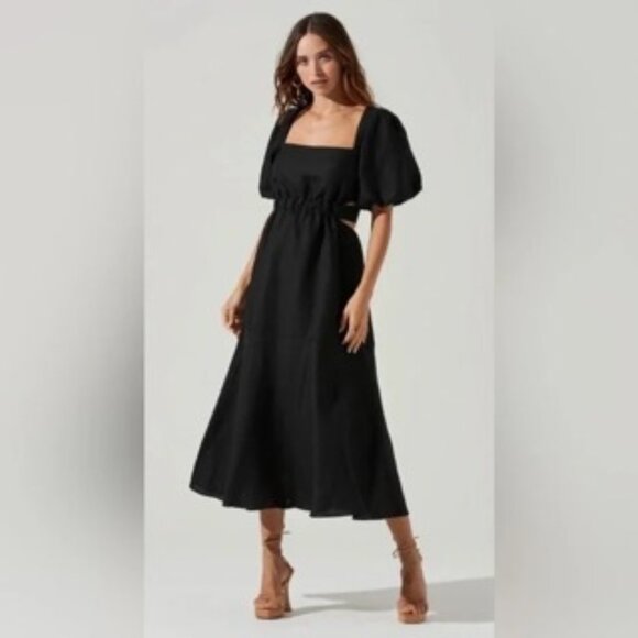 ASTR the Label Angeles Midi Cut Out Lined Blend Dress In Black Size XS - Picture 1 of 6
